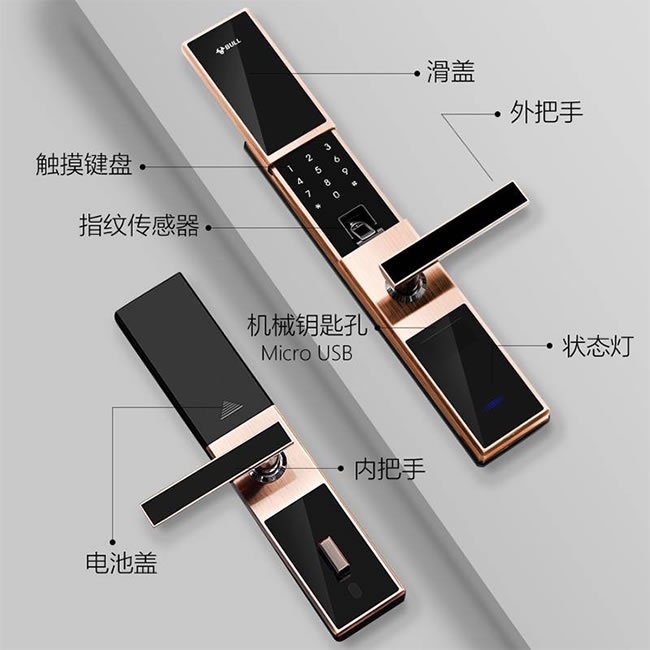 公牛歐式滑蓋指紋鎖X1 智能識別控制防盜大門鎖