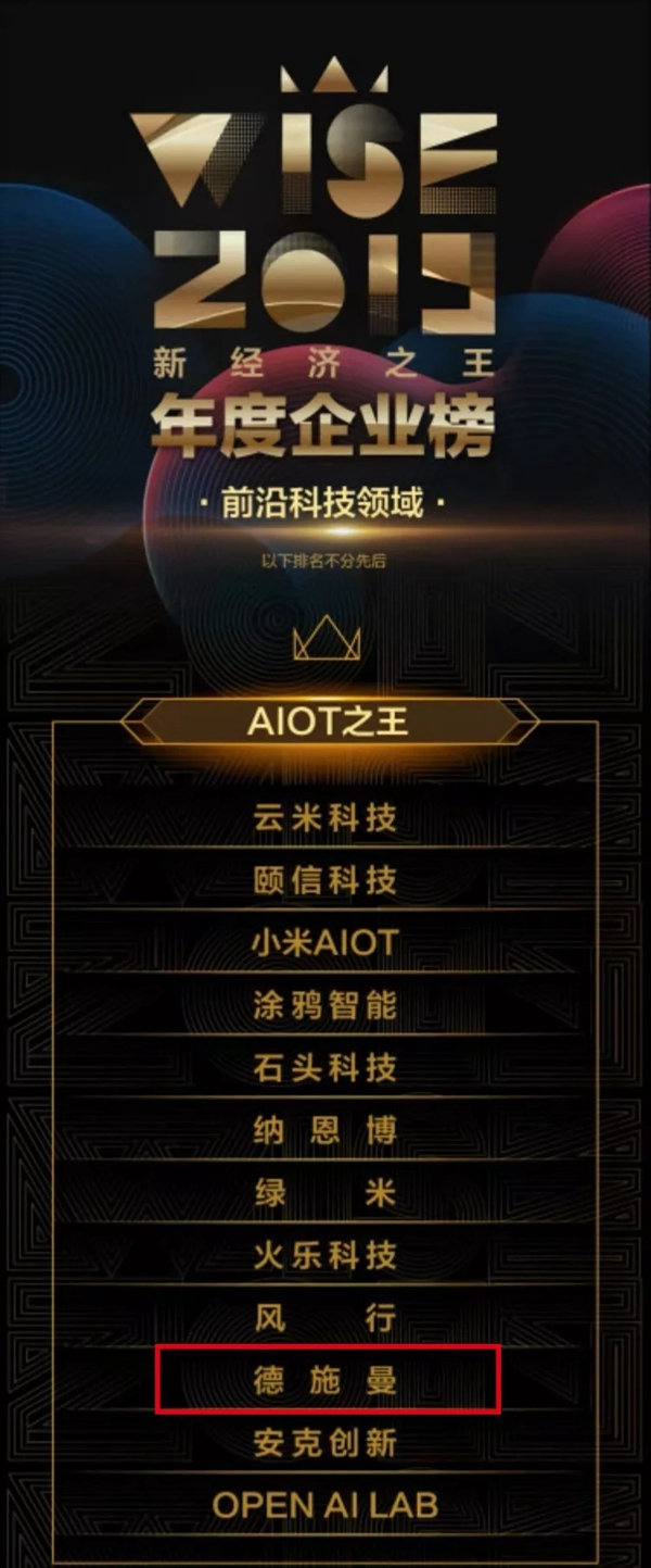 德施曼智能鎖脫穎而出 上榜前沿科技領(lǐng)域AIOT之王