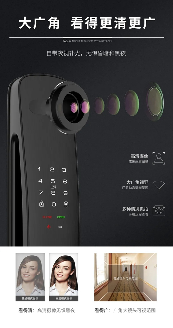 因特·V6-V | 大曲面手機(jī)貓眼對講鎖，即刻來探！