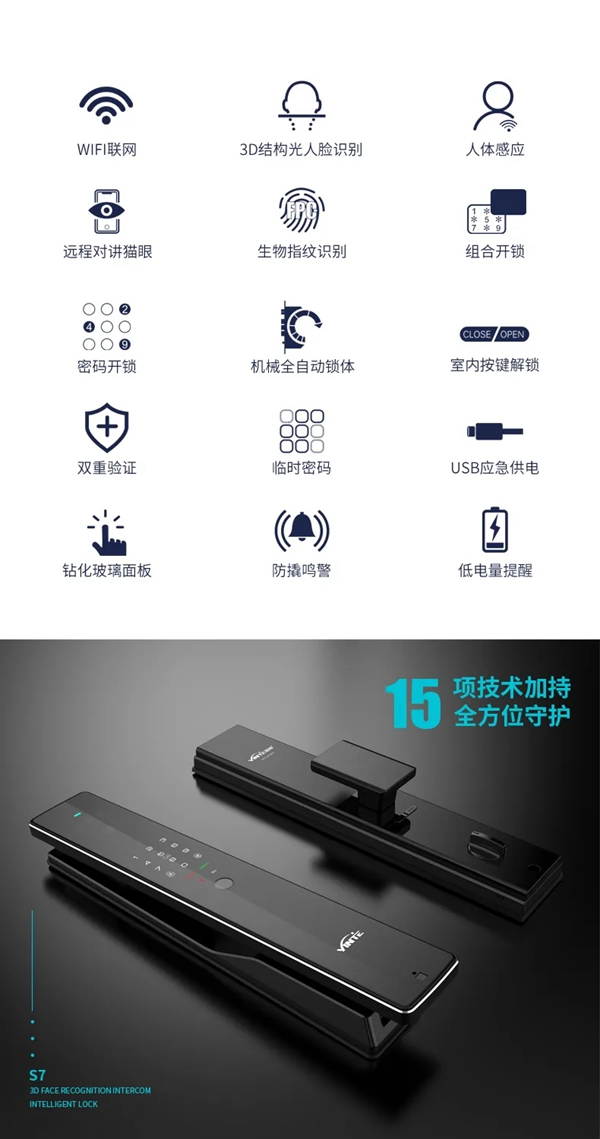 因特智能鎖新品·S7：3D人臉識(shí)別全功能對(duì)講鎖，耀目登場(chǎng)