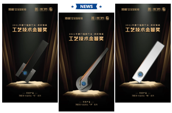 頂固安全門鎖榮獲2021年度門墻柜行業·供應鏈類“工藝技術金智獎”