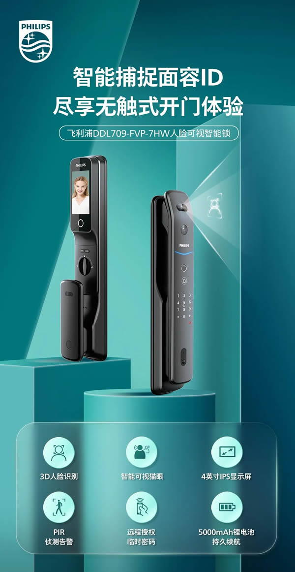 飛利浦首款人臉視頻鎖DDL709-FVP,盡享無觸式門鎖新體驗 飛利浦首款人臉視頻鎖DDL709-FVP,盡享無觸式門鎖新體驗